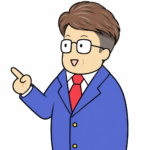 指を差しながら説明する弁護士水谷のイラスト